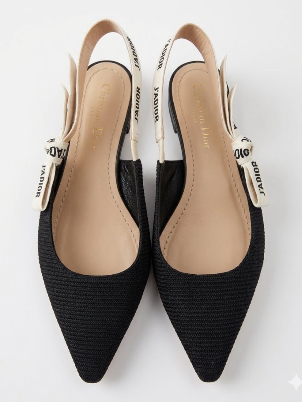 Christian Dior Black Technical Ribbon J'Adior Slingback Flats Sz 37